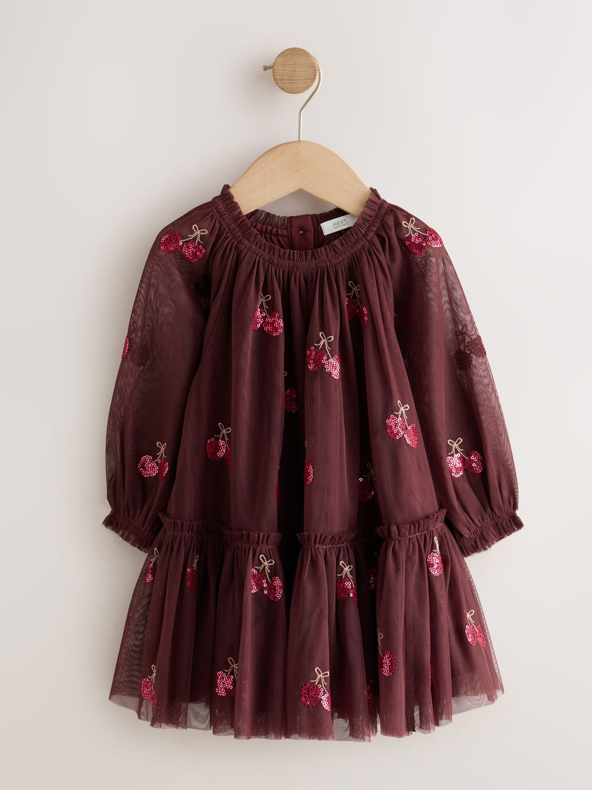 Burgundy Red Cherry Sequin Mesh Occasion Dress (3mths-8yrs)