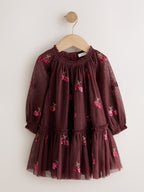 Burgundy Red Cherry Sequin Mesh Occasion Dress (3mths-8yrs)