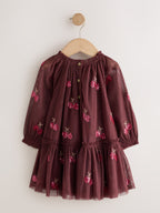 Burgundy Red Cherry Sequin Mesh Occasion Dress (3mths-8yrs)
