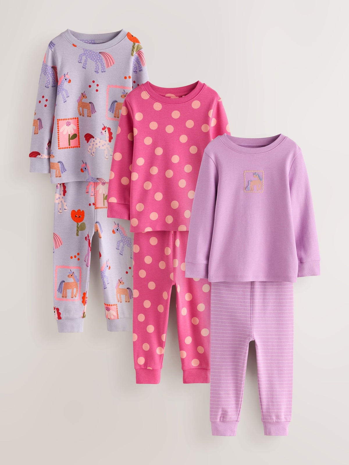 Lilac Purple Unicorn Snuggle Pyjamas 3 Pack (9mths-12yrs)