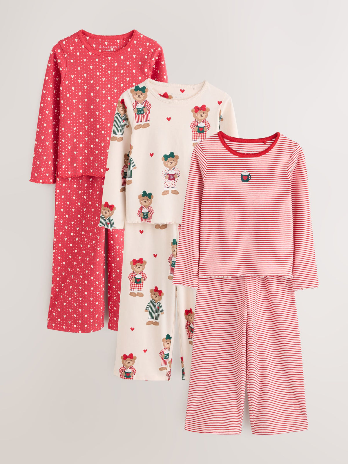 Red Bear Wide Long Leg Pyjamas 3 Pack (3-16yrs)