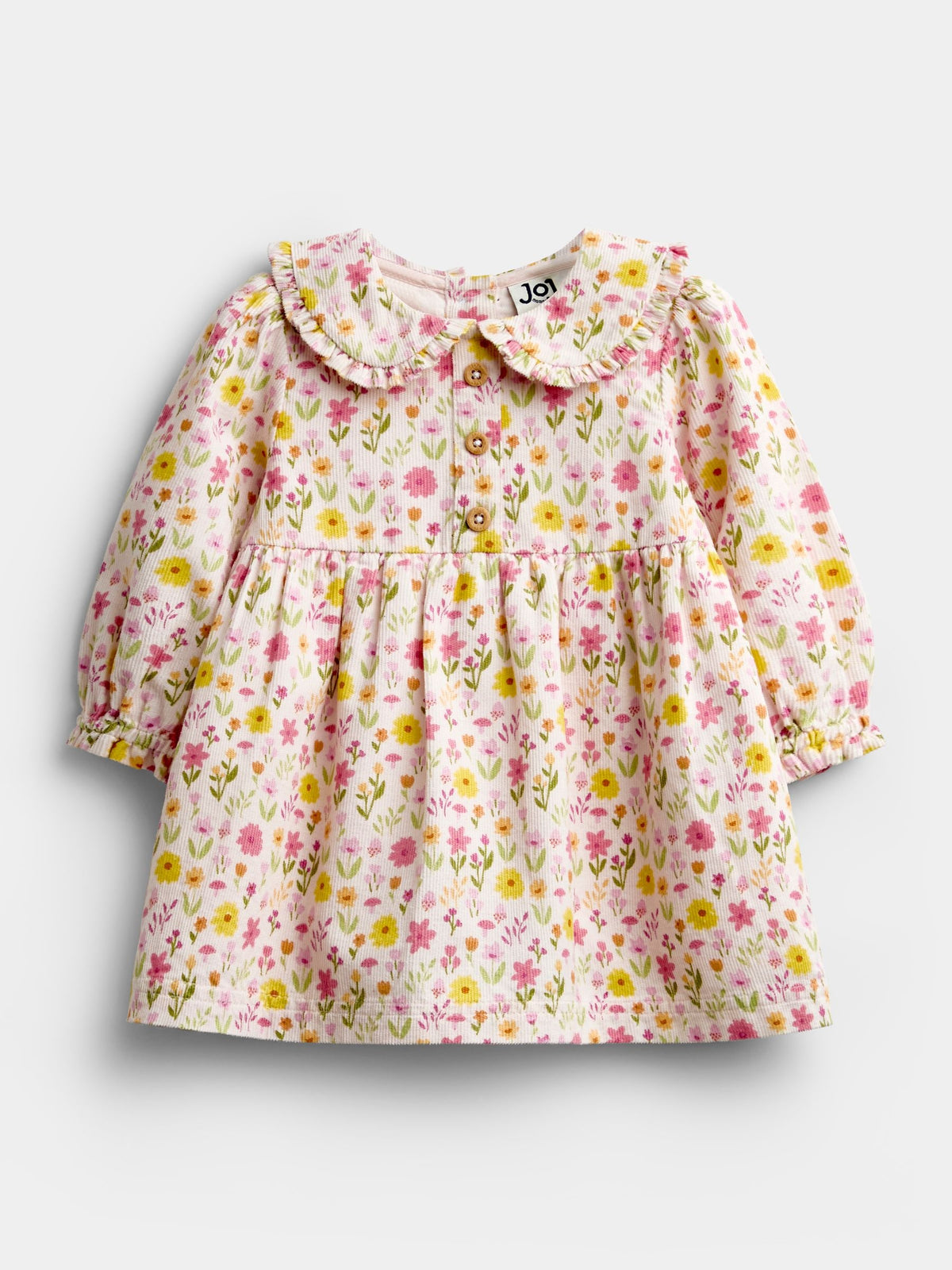 JoJo Maman Bébé Pink Floral Cord Baby Dress & Tights Set