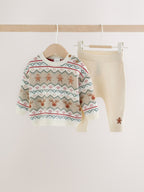 Neutral Fairisle Christmas Knitted Jumper and Leggings Set (0mths-2yrs)