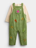 JoJo Maman Bébé Green Vegetable Appliqué Dungaree Set