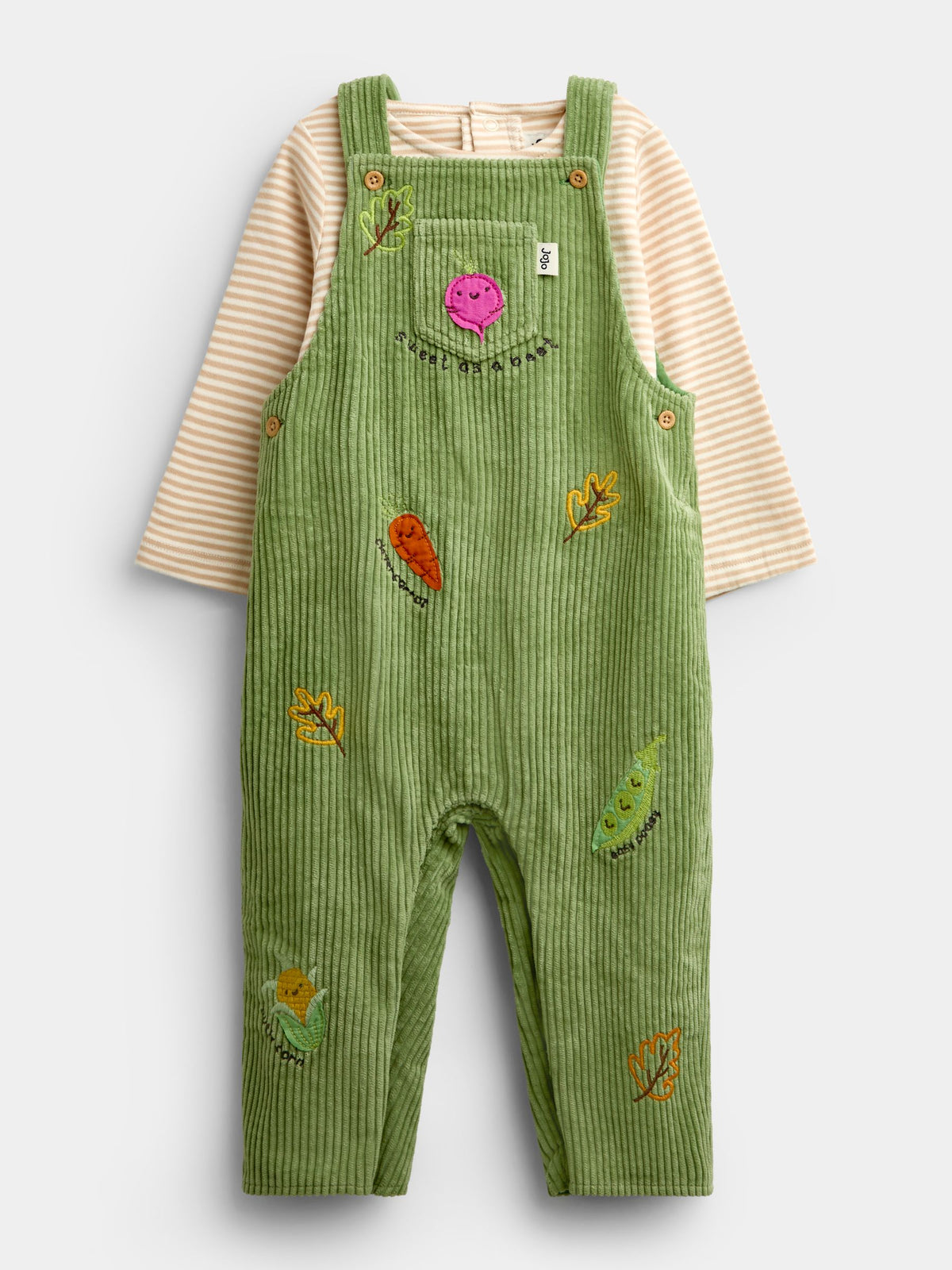 JoJo Maman Bébé Green Vegetable Appliqué Dungaree Set