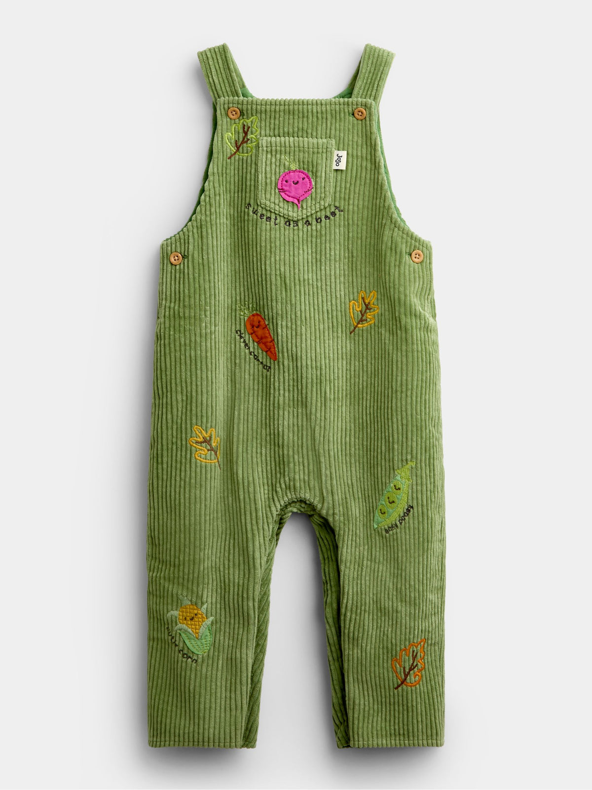 JoJo Maman Bébé Green Vegetable Appliqué Dungaree Set