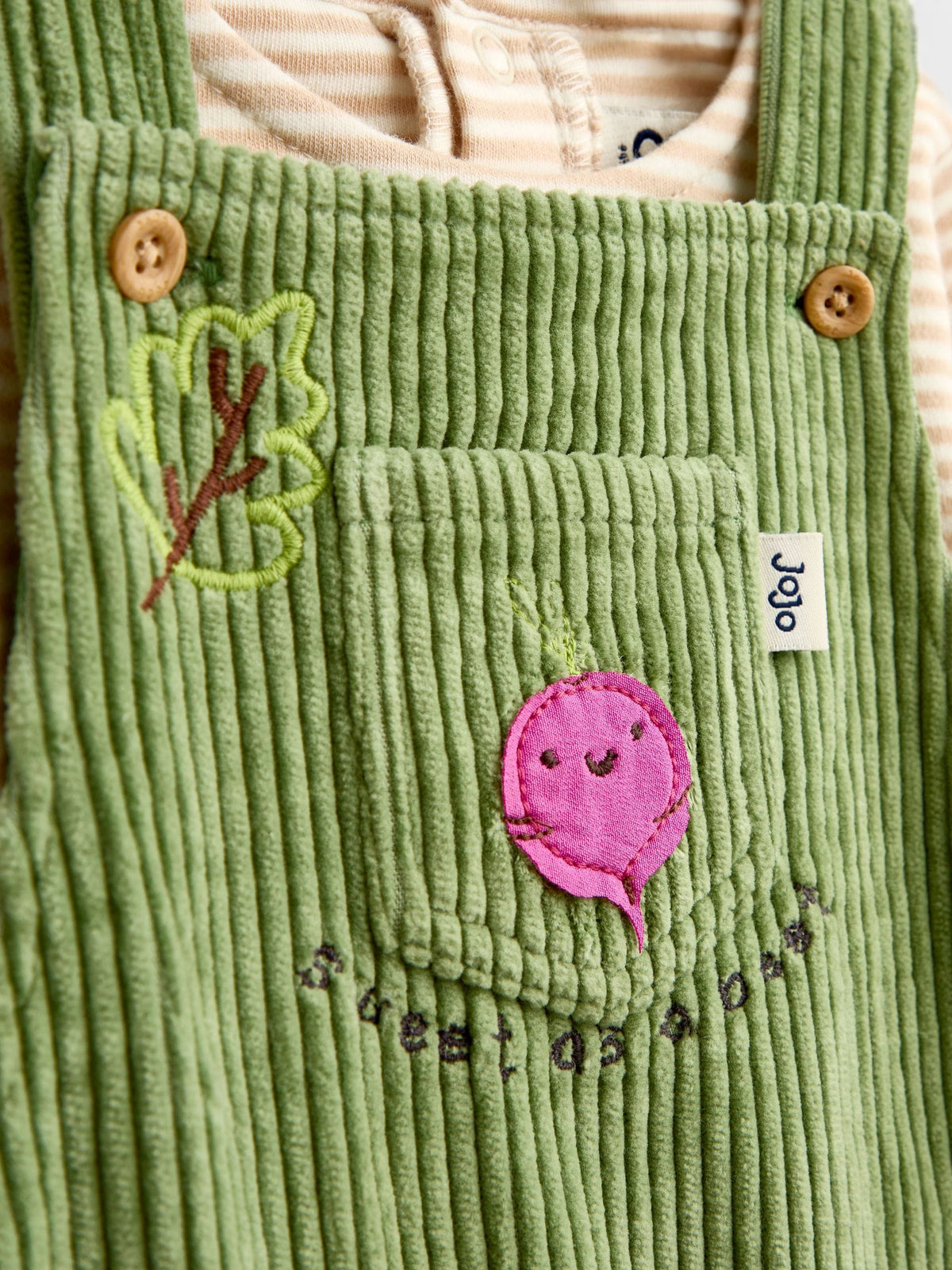 JoJo Maman Bébé Green Vegetable Appliqué Dungaree Set