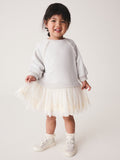 Grey/White Long Sleeve Sweat Mesh Dress (3mths-7yrs)