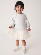 Grey/White Long Sleeve Sweat Mesh Dress (3mths-7yrs)