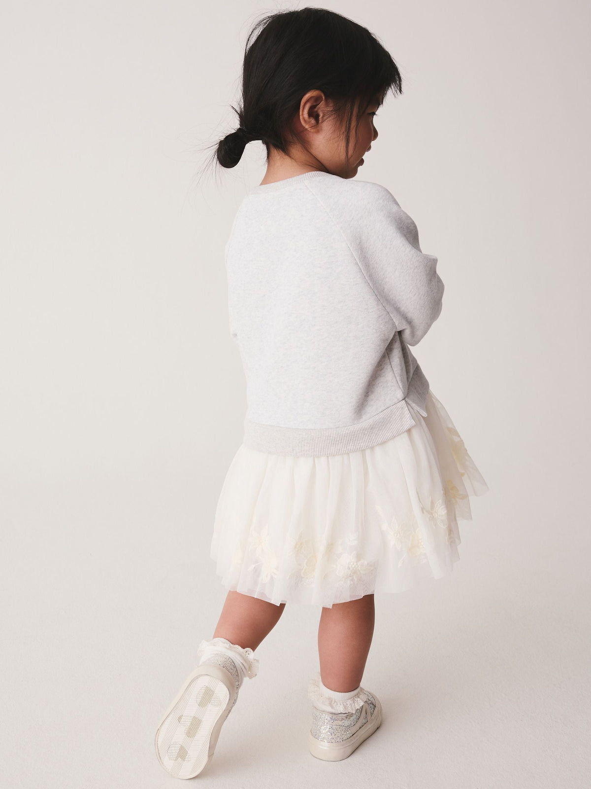 Grey/White Long Sleeve Sweat Mesh Dress (3mths-7yrs)