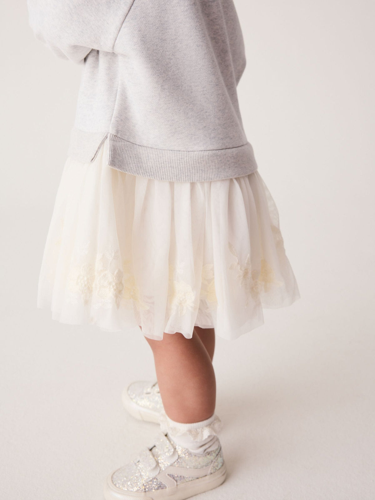 Grey/White Long Sleeve Sweat Mesh Dress (3mths-7yrs)