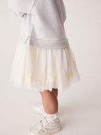 Grey/White Long Sleeve Sweat Mesh Dress (3mths-7yrs)