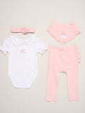 Rock-A-Bye Baby Boutique Pink Teddy Print Outfit Set 4 Piece