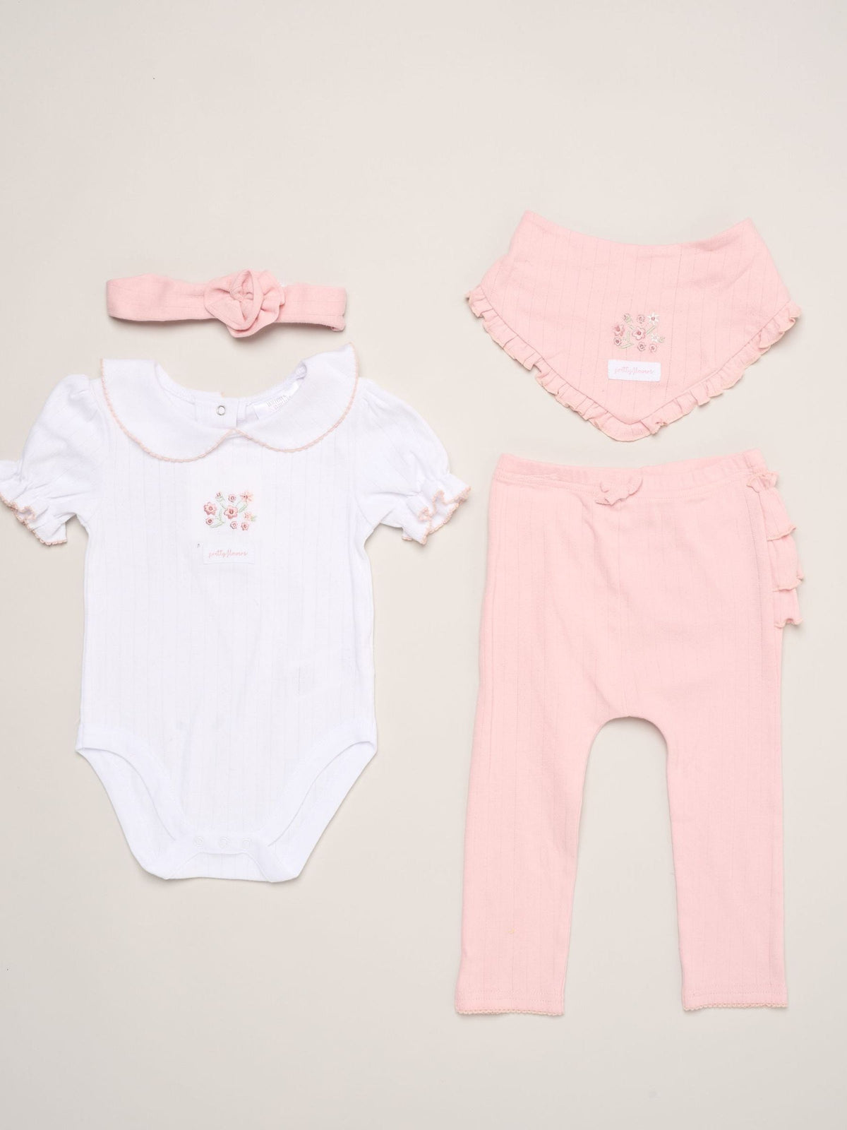 Rock-A-Bye Baby Boutique Pink Teddy Print Outfit Set 4 Piece