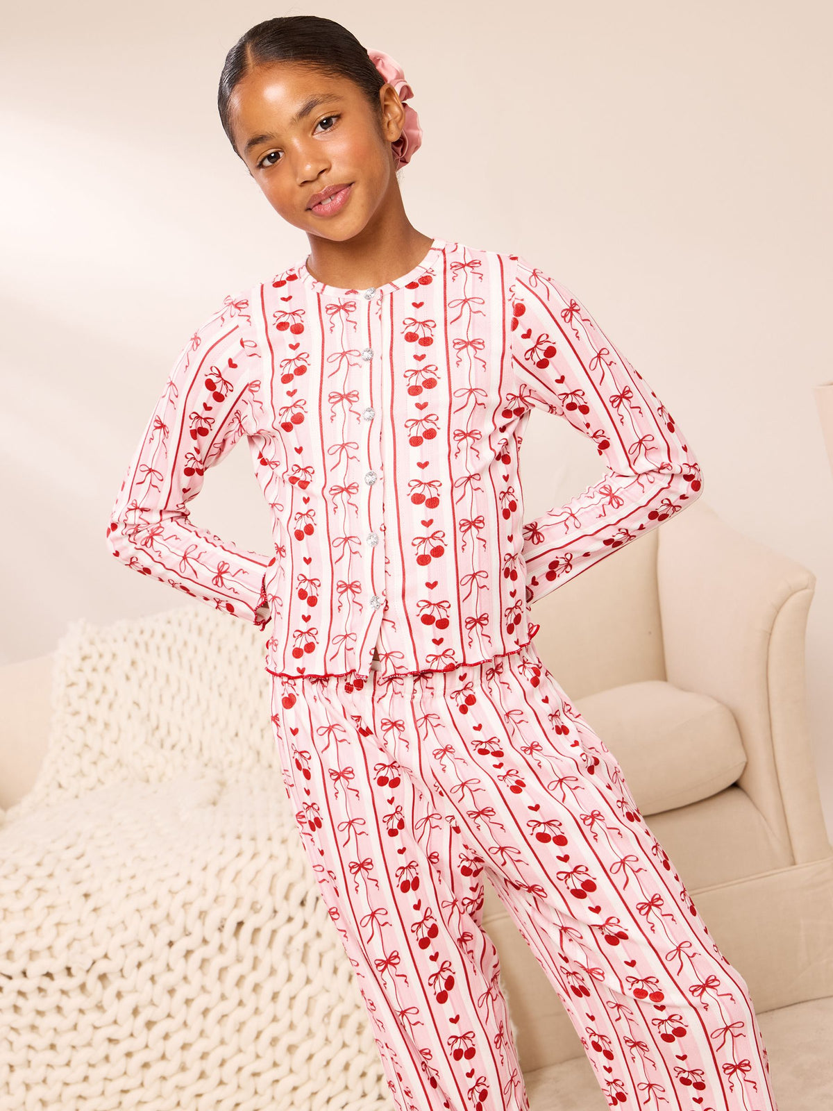 Lipsy Pink Soft Touch Pointelle Lounge Pyjamas Set (5-16yrs)