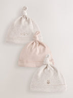 Neutral Bunny Tie Top Baby Hats 3 Pack (0-12mths)
