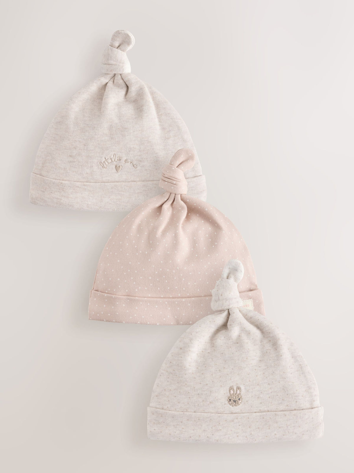 Neutral Bunny Tie Top Baby Hats 3 Pack (0-12mths)