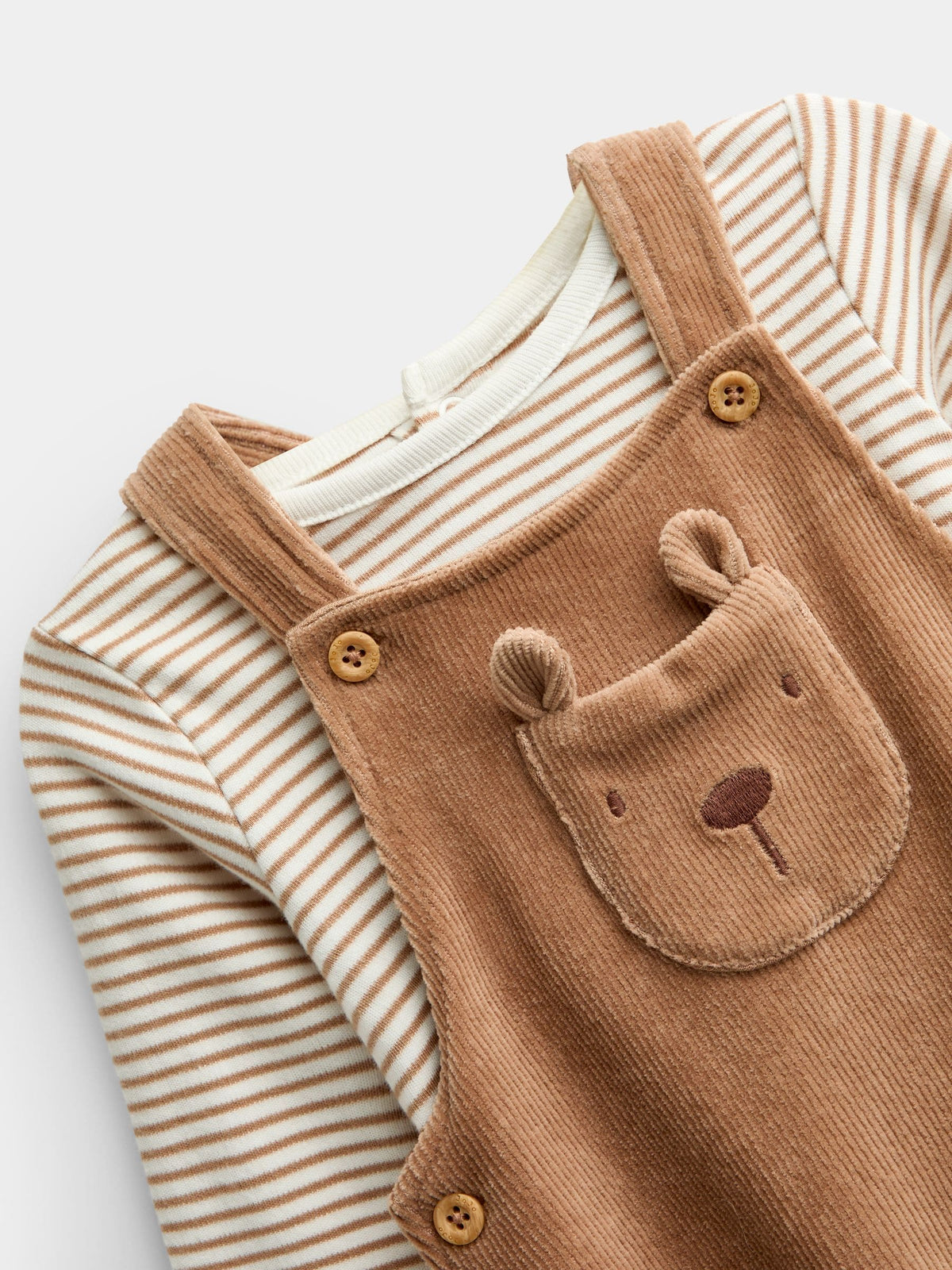 JoJo Maman Bébé Brown Bear Jersey Dungaree & Bodysuit Set