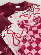 Burgundy Red Bow Baby Long Sleeve Top And Leggings 6 Piece Set (0mths-2yrs)