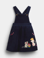 JoJo Maman Bébé Navy Blue Mouse Embroidered Velour Pinafore Set