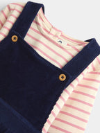 JoJo Maman Bébé Navy Blue Mouse Embroidered Velour Pinafore Set