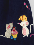 JoJo Maman Bébé Navy Blue Mouse Embroidered Velour Pinafore Set