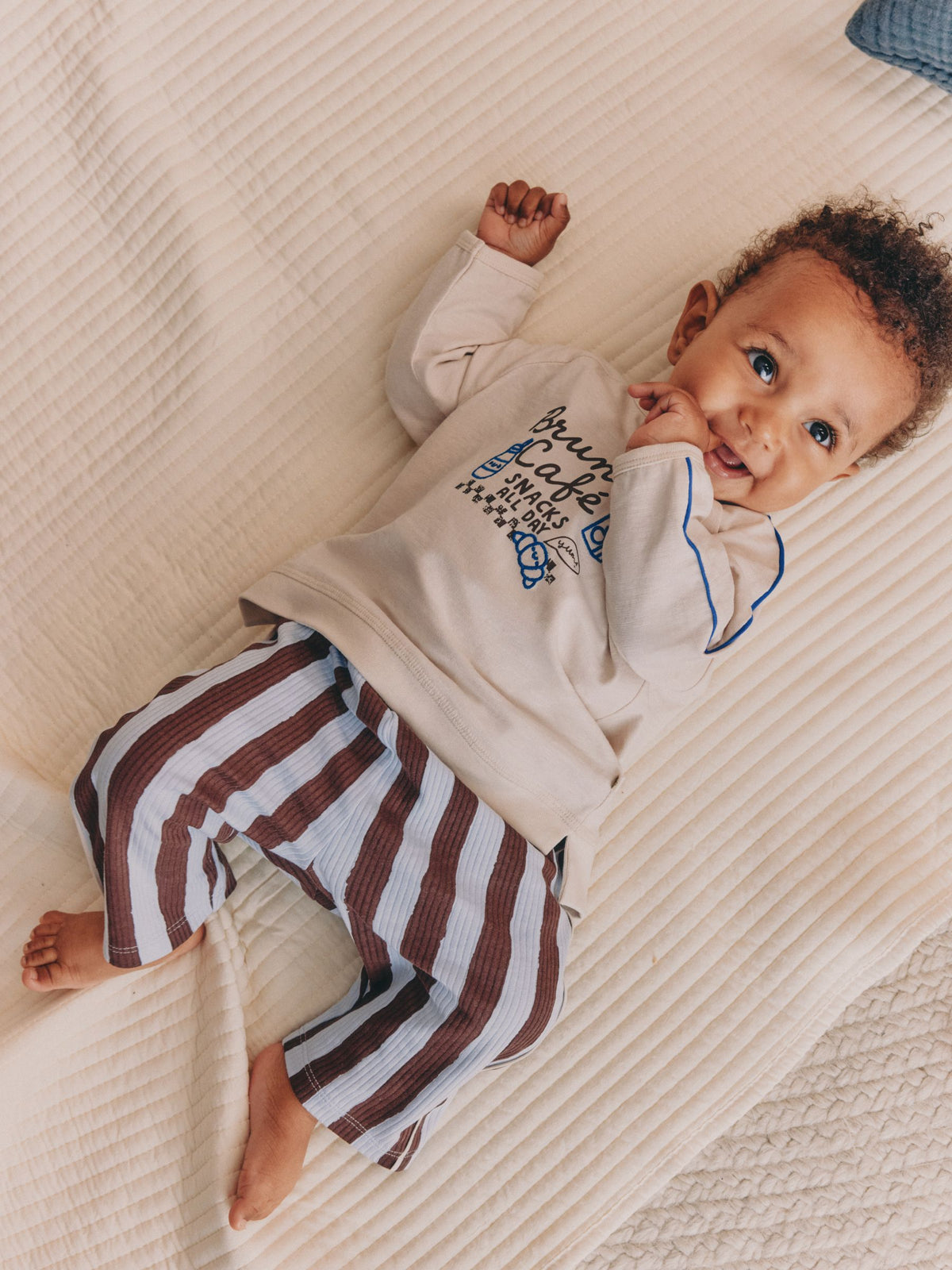 Blue/Brown Brunch Club Baby Top and Wide Leg Leggings Set (0mths-2yrs)