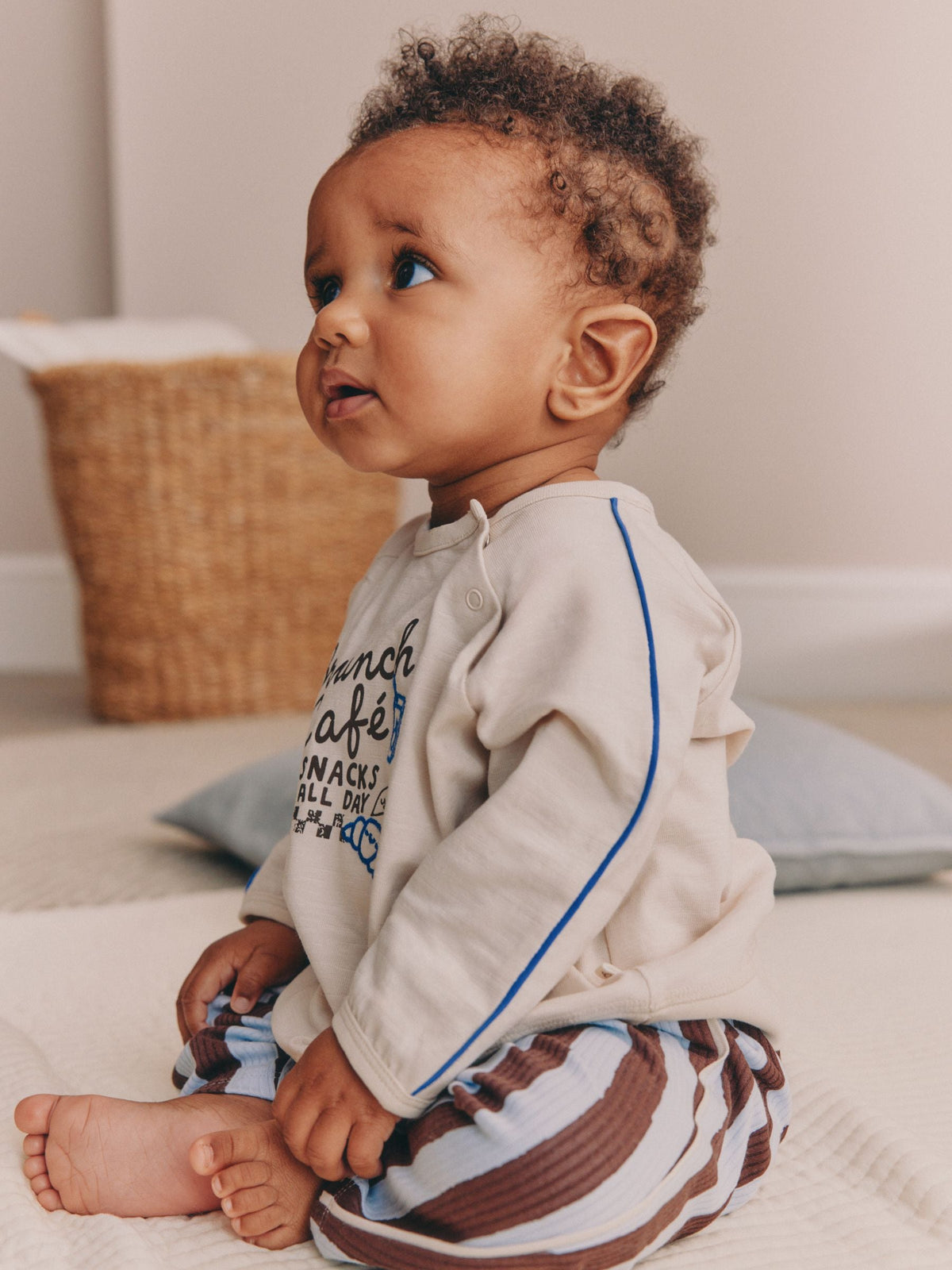 Blue/Brown Brunch Club Baby Top and Wide Leg Leggings Set (0mths-2yrs)
