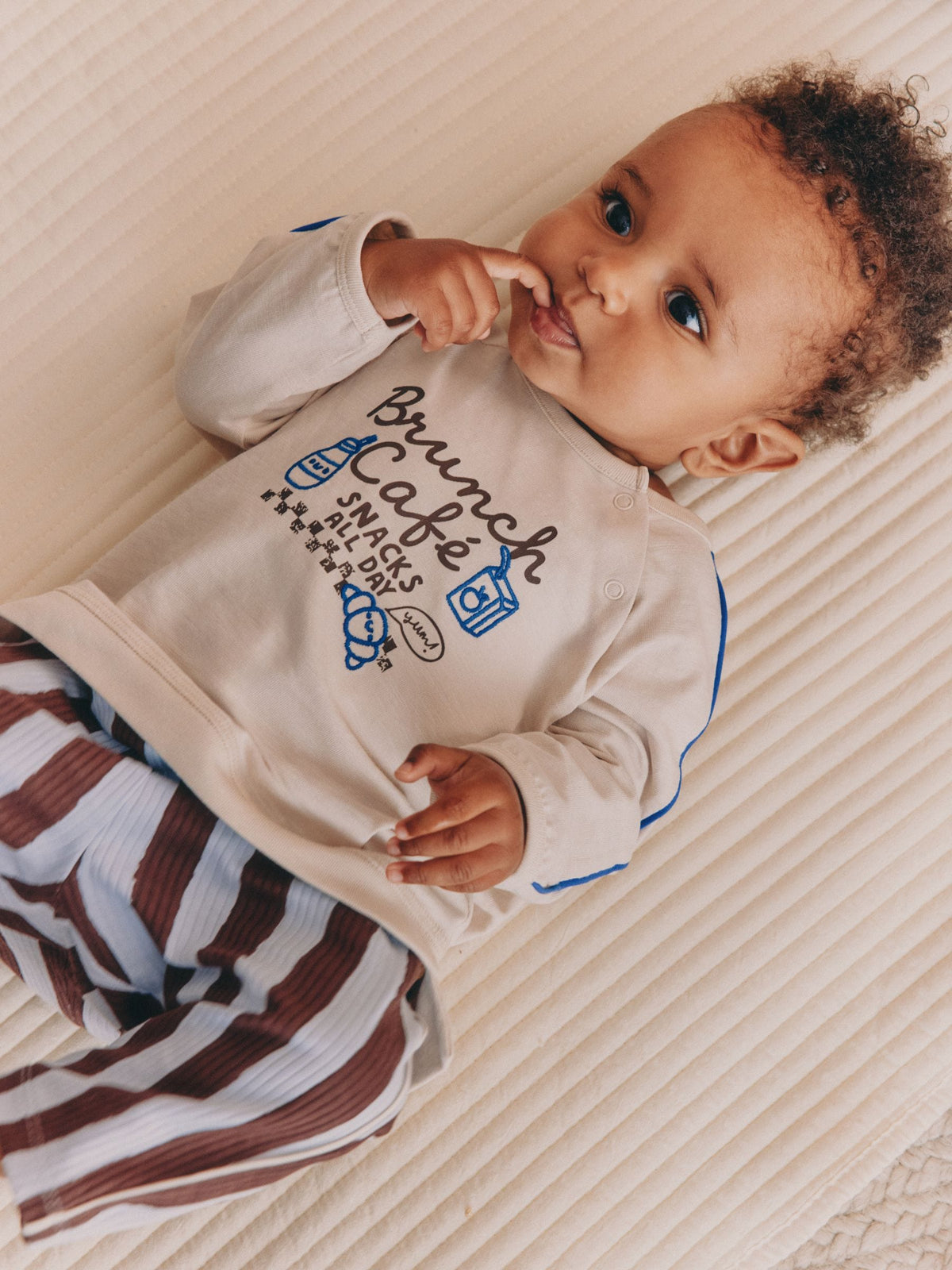 Blue/Brown Brunch Club Baby Top and Wide Leg Leggings Set (0mths-2yrs)