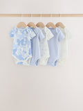 Blue Bow Short Sleeve Baby Bodysuit 5 Pack