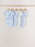 Blue Bow Short Sleeve Baby Bodysuit 5 Pack