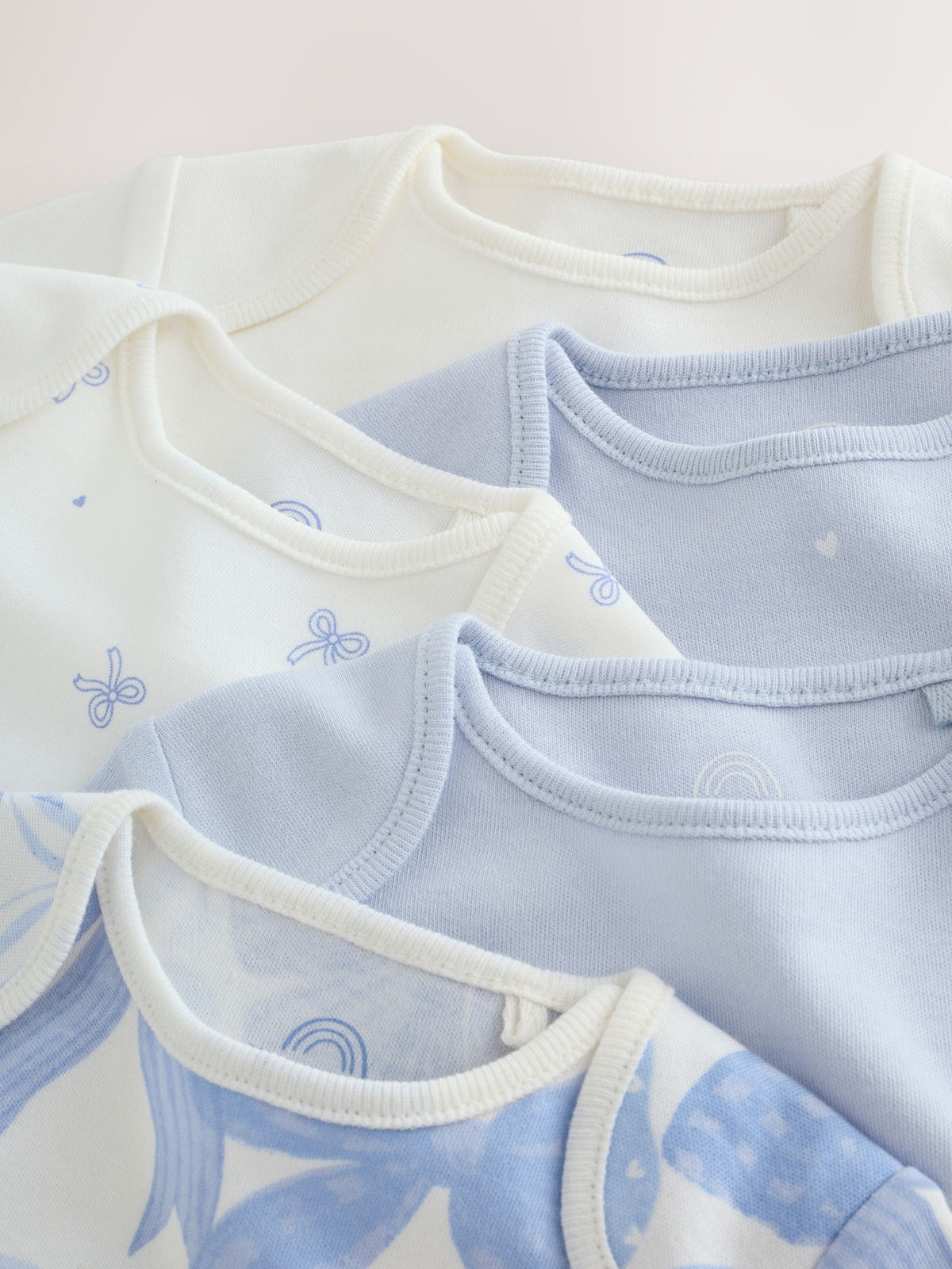 Blue Bow Short Sleeve Baby Bodysuit 5 Pack