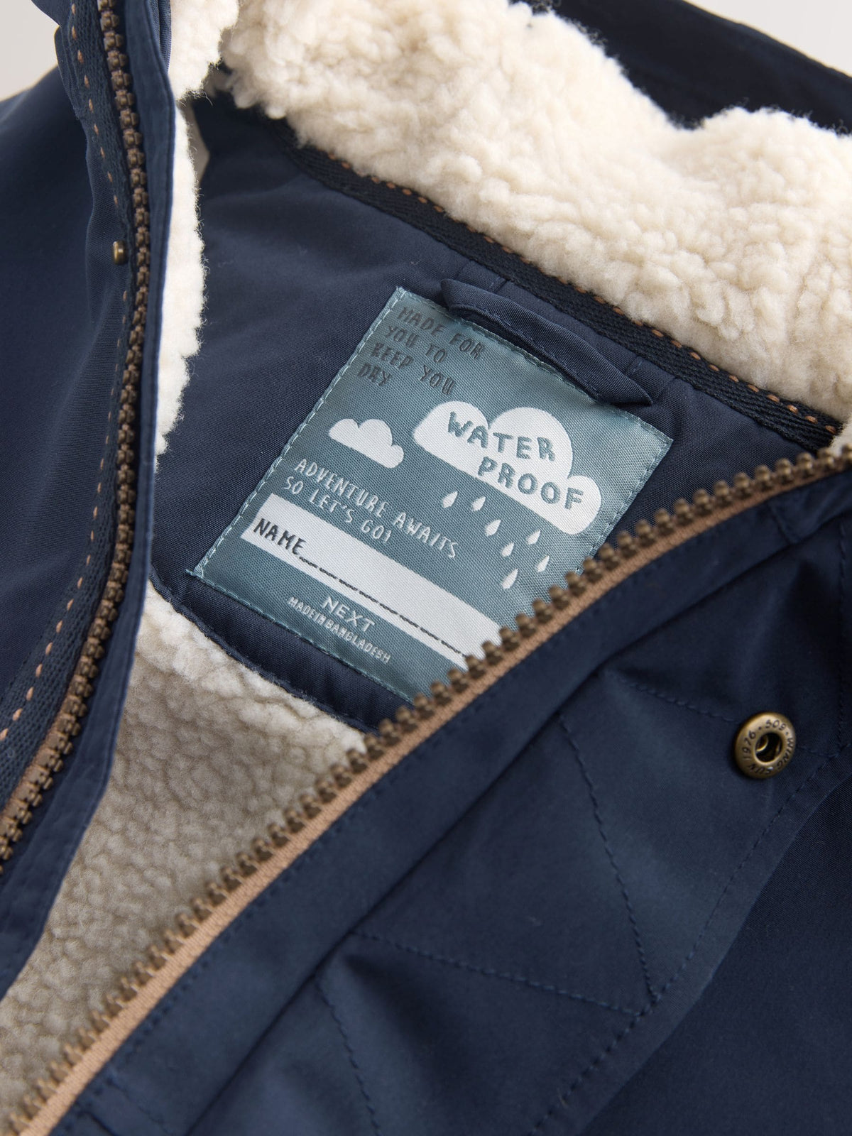 Navy Waterproof Borg Lined Parka (3mths-7yrs)