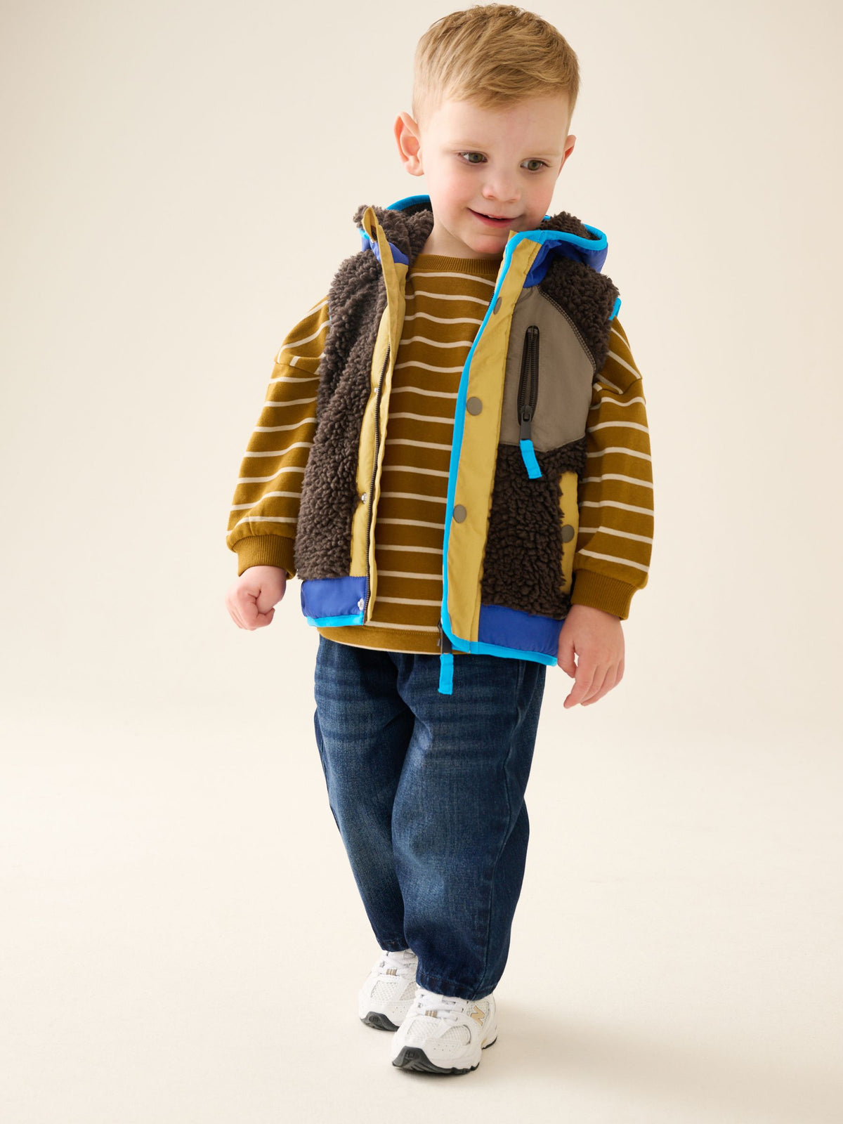 Brown Colour Block Borg Gilet (3mths-7yrs)