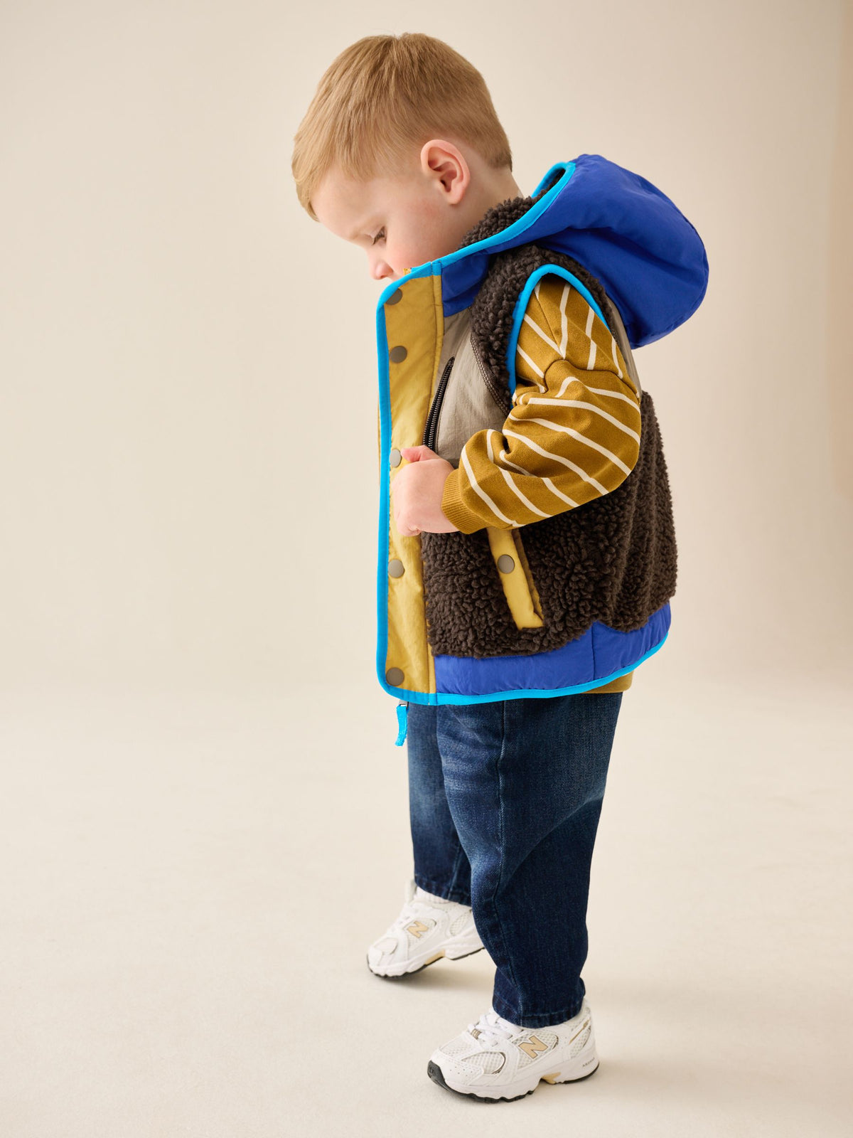 Brown Colour Block Borg Gilet (3mths-7yrs)
