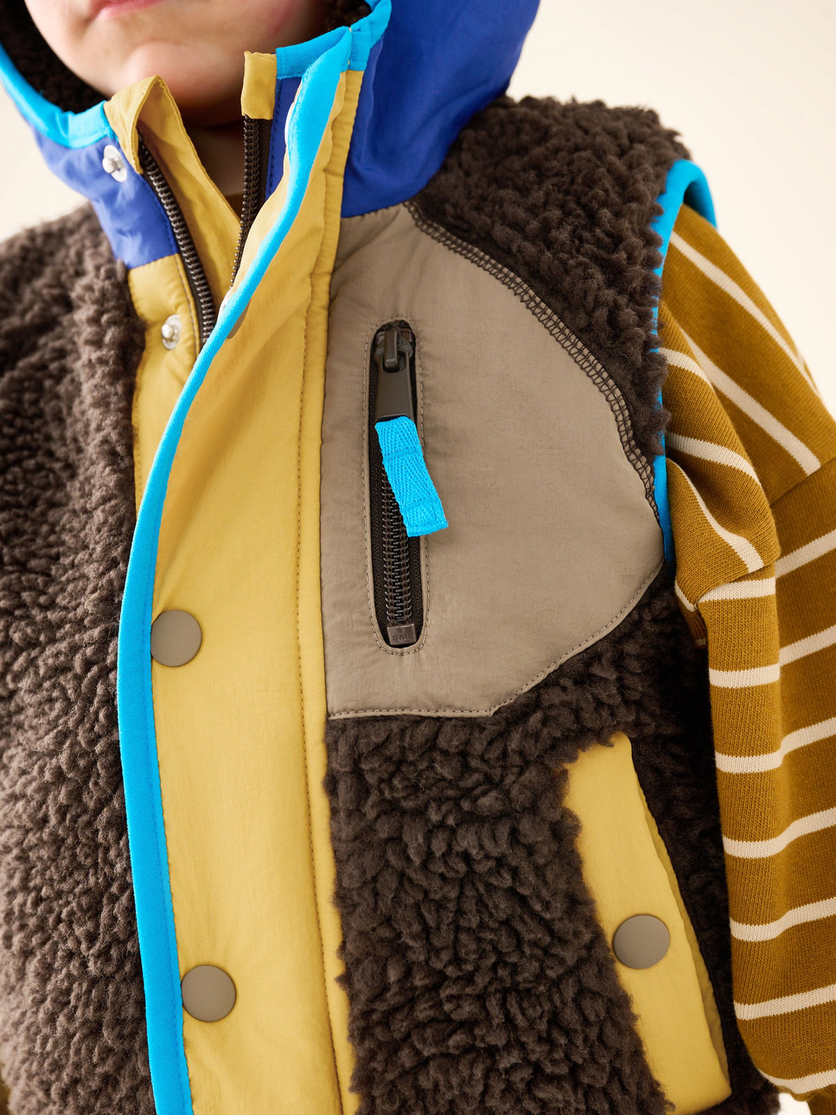 Brown Colour Block Borg Gilet (3mths-7yrs)