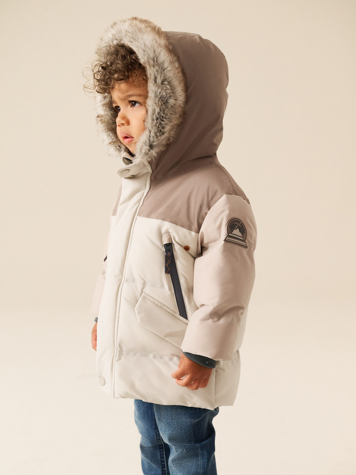 Neutral Colour Block Waterproof Padded Coat (12mths-10yrs)