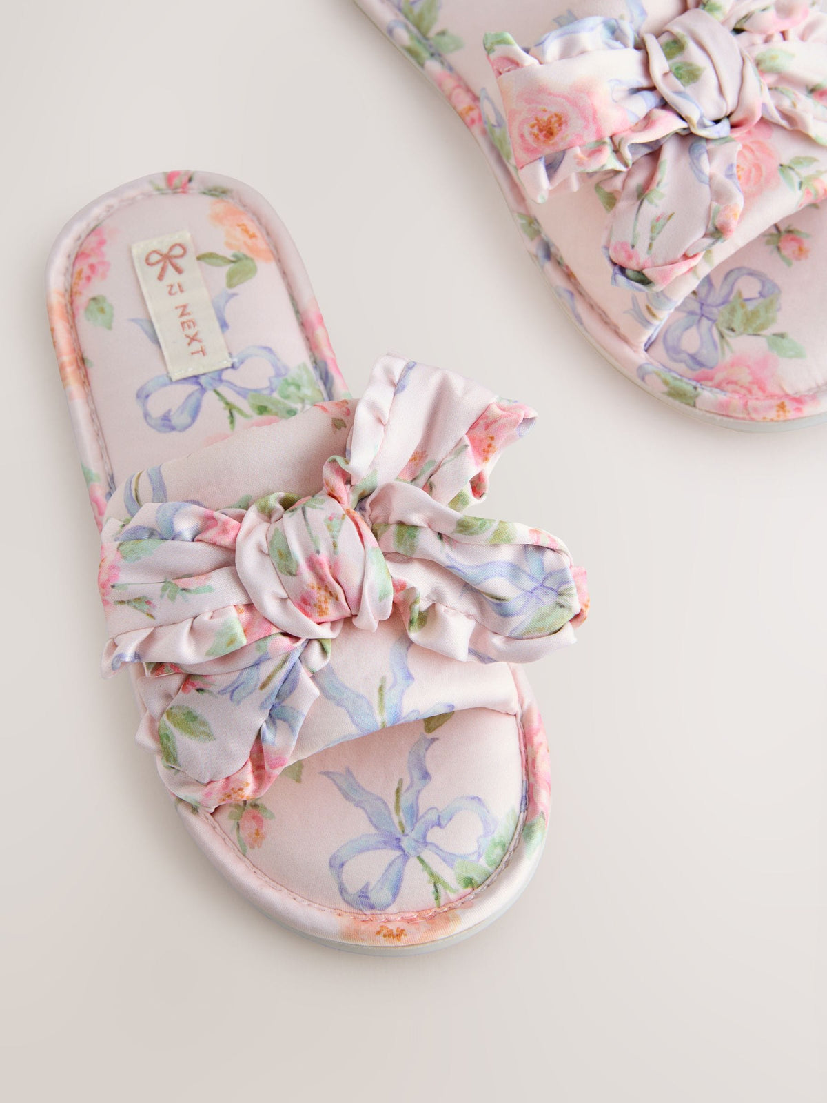 Pink Floral Satin Slider Slippers