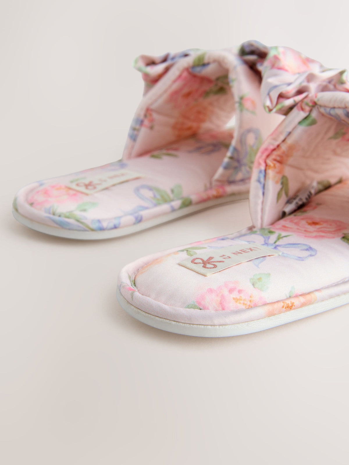 Pink Floral Satin Slider Slippers