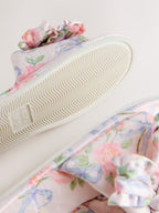 Pink Floral Satin Slider Slippers