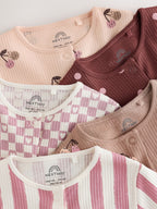Burgundy/Purple Cat Baby Sleepsuits 5 Pack (0mths-2yrs)