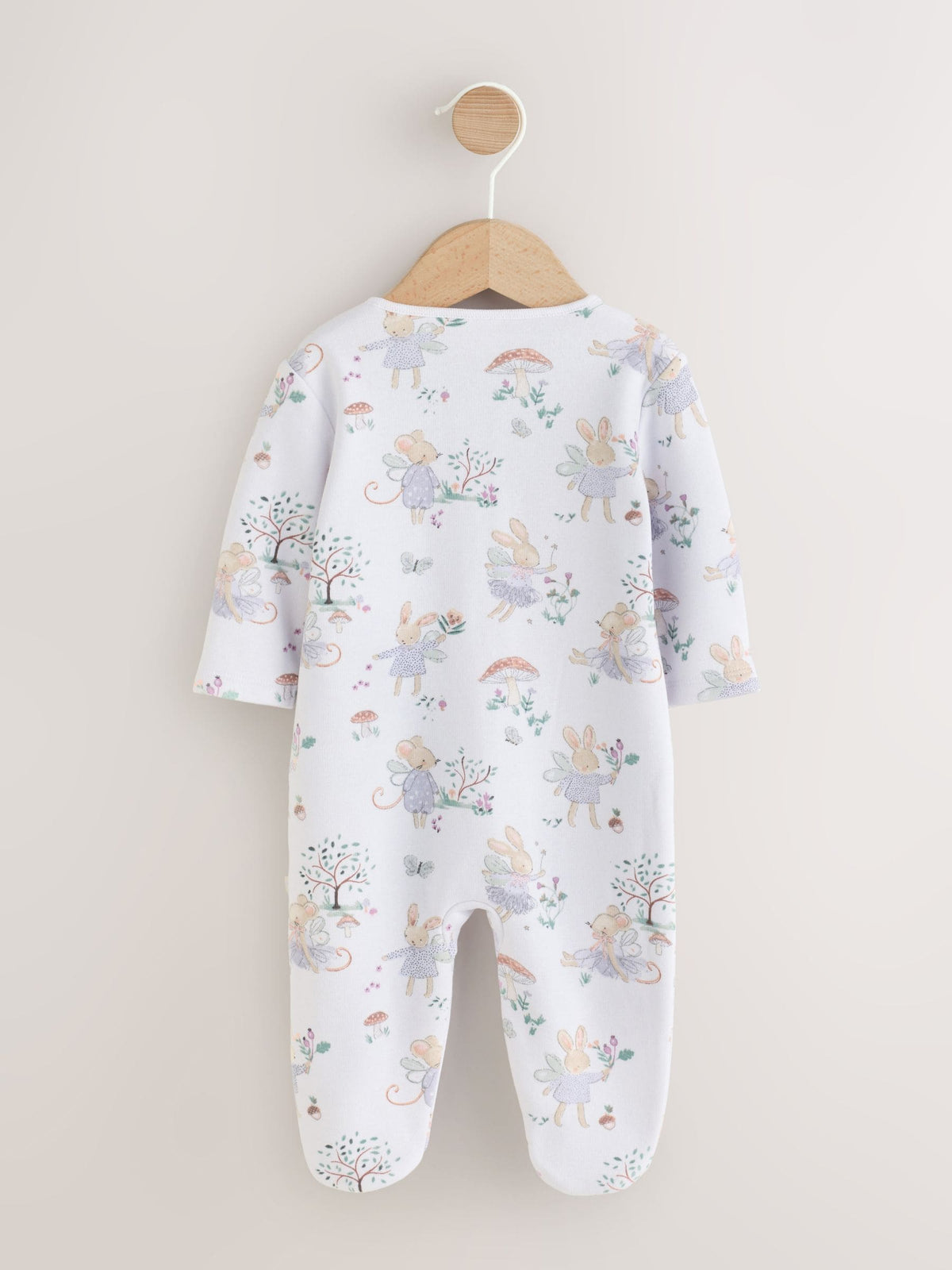 White/Lilac Fairy Mouse Fleece Lined Two Way Zip Baby Sleepsuit