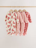 Pink Heart Baby Micro Fleece Two Way Zip Sleepsuits 4 Pack