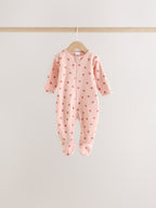 Pink Heart Baby Micro Fleece Two Way Zip Sleepsuits 4 Pack