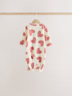 Pink Heart Baby Micro Fleece Two Way Zip Sleepsuits 4 Pack