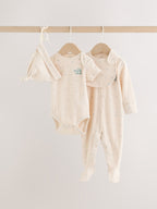 Neutral Milk Club Baby Sleepsuit, Bodysuit, Beanie and Bib Set 4 Piece (0-12mths)