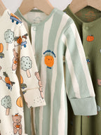 Sage Green Pumpkin Sleepsuits 3 Pack (0mths-2yrs)