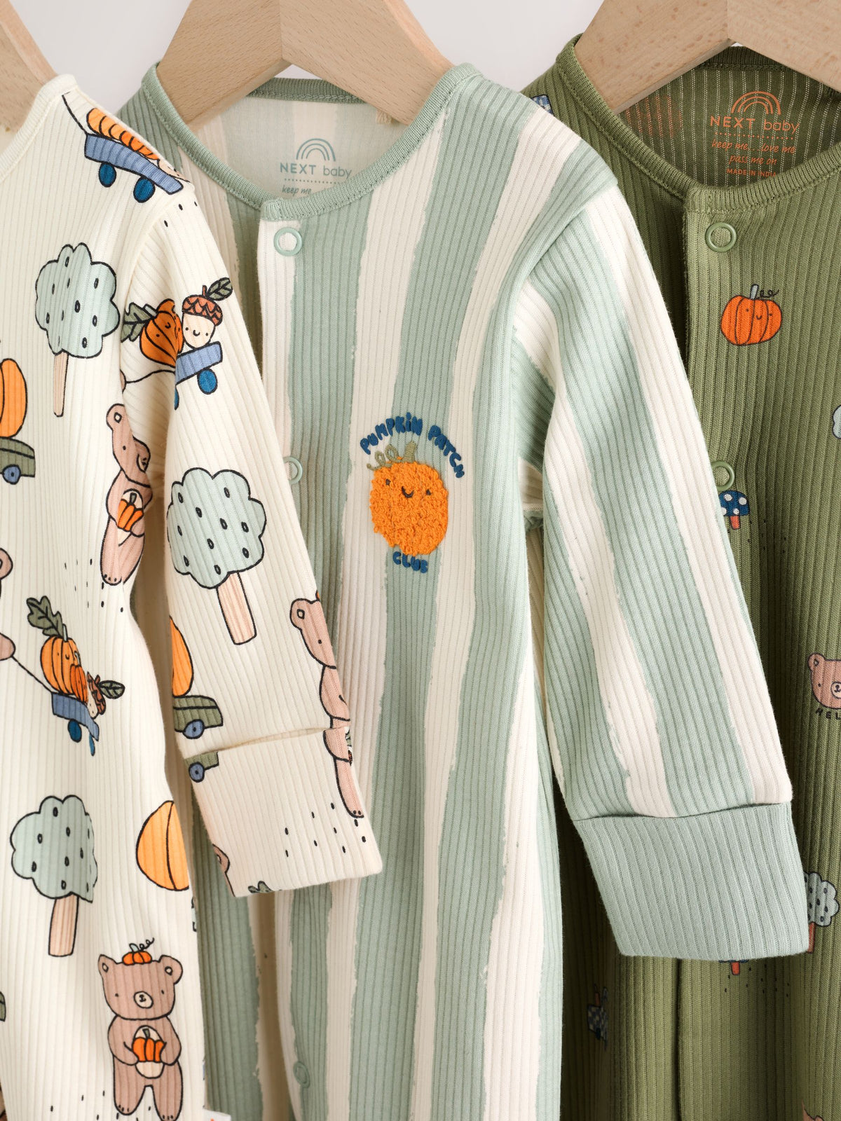 Sage Green Pumpkin Sleepsuits 3 Pack (0mths-2yrs)