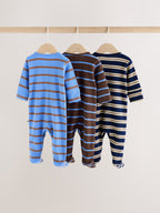 Blue/Brown Stripe Baby Sleepsuits 3 Pack (0mths-2yrs)