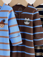 Blue/Brown Stripe Baby Sleepsuits 3 Pack (0mths-2yrs)